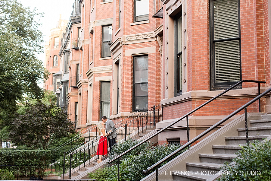 A Back Bay Boston engagement session on brownstone steps