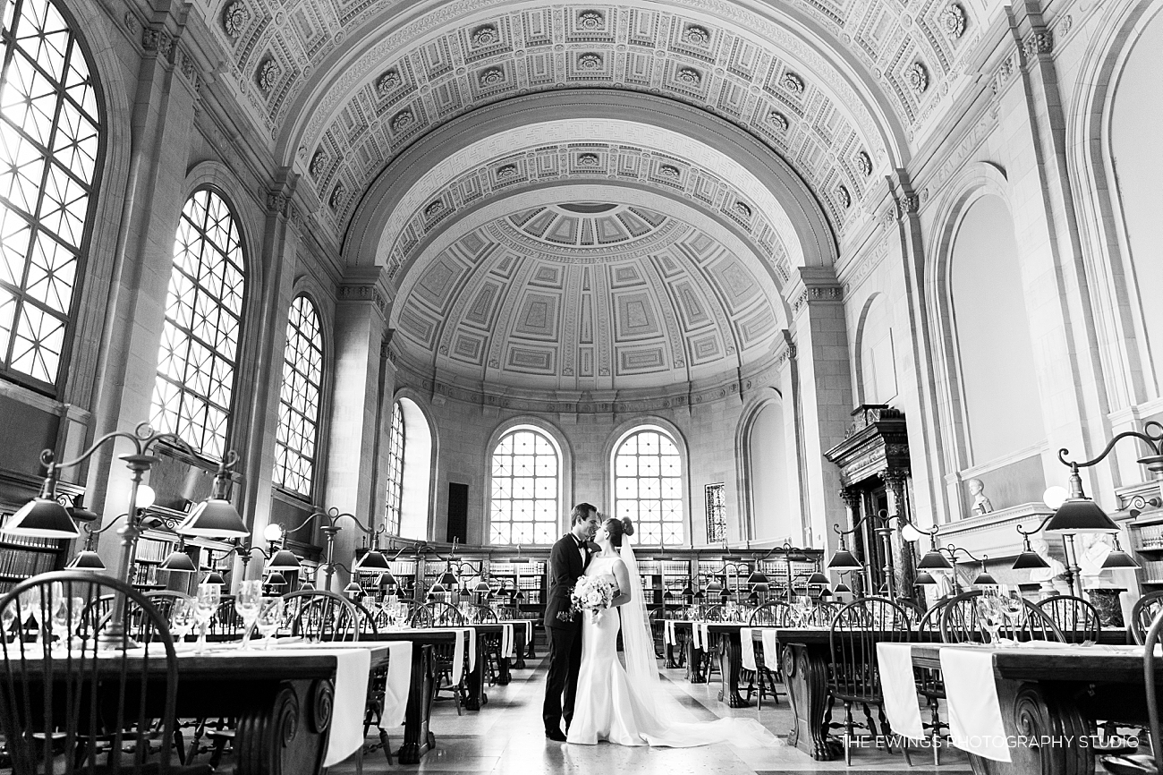 Bates Hall at the Boston Public Library is set for an elegant black tie wedding.