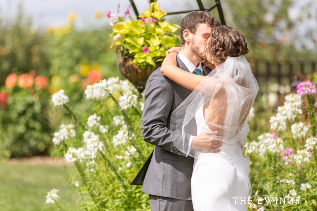 The most beautiful first look at Zukas, a gorgeous garden and farm wedding venue in New England.