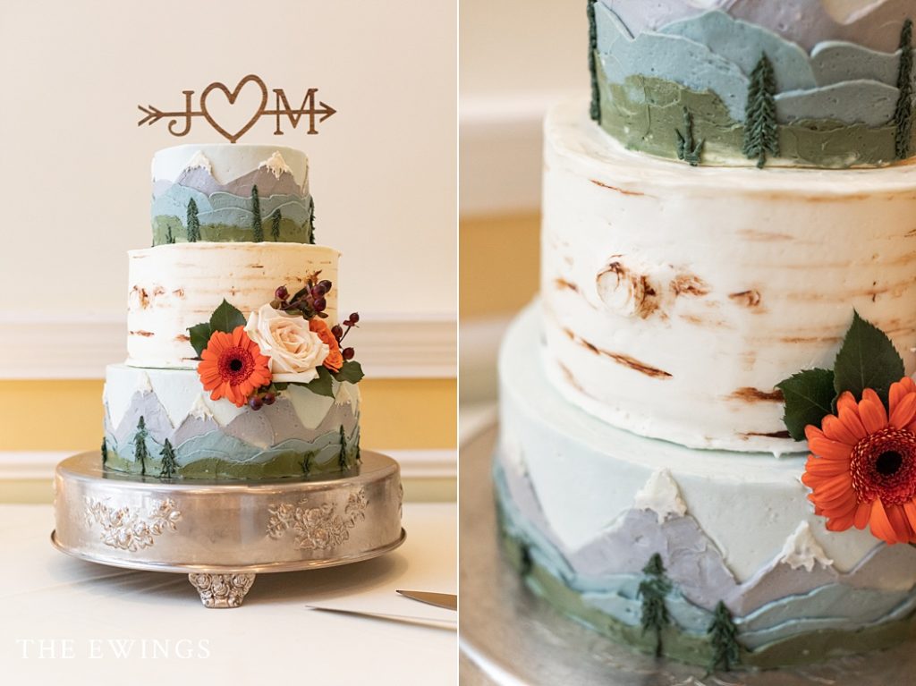 The coolest rustic wedding cake for a mountain wedding! Photographed by The Ewings Photography Studio.