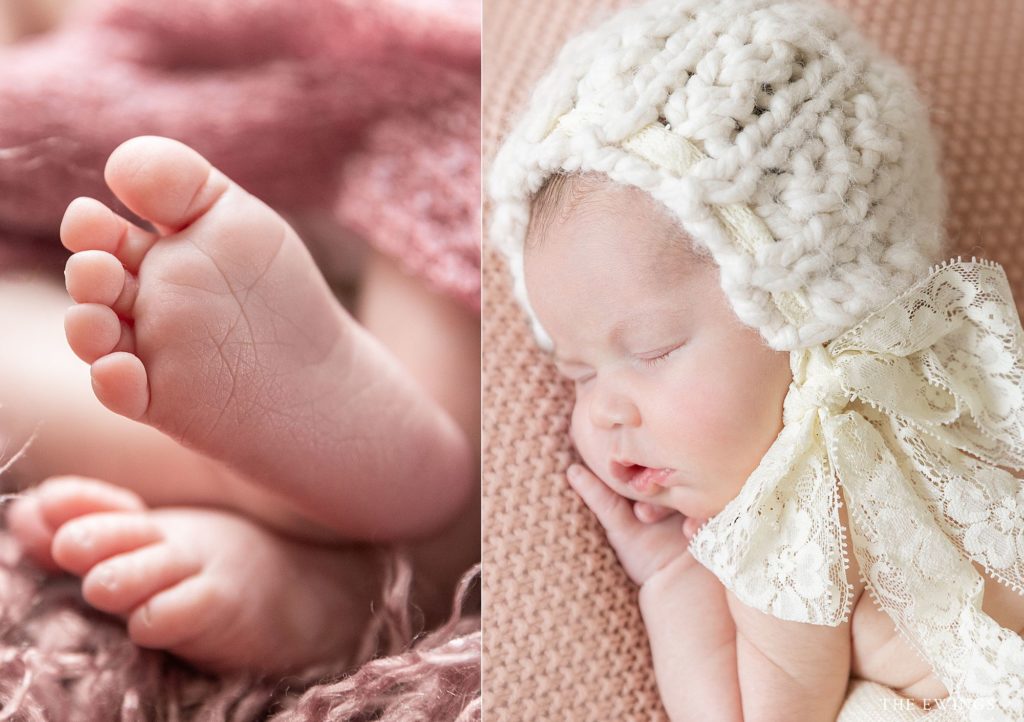 Sudbury MA newborn photographer for studio swaddled portraits and tiny toes.