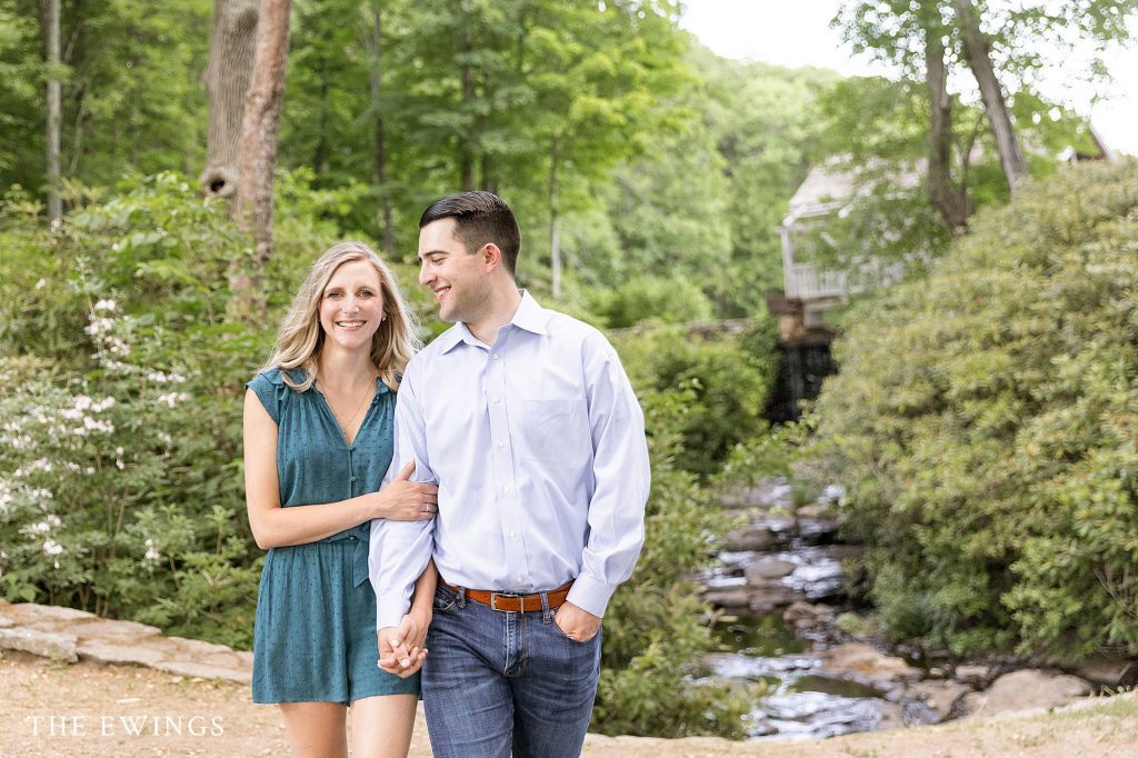 An engaged couple at Moore State Park celebration their engagement session.