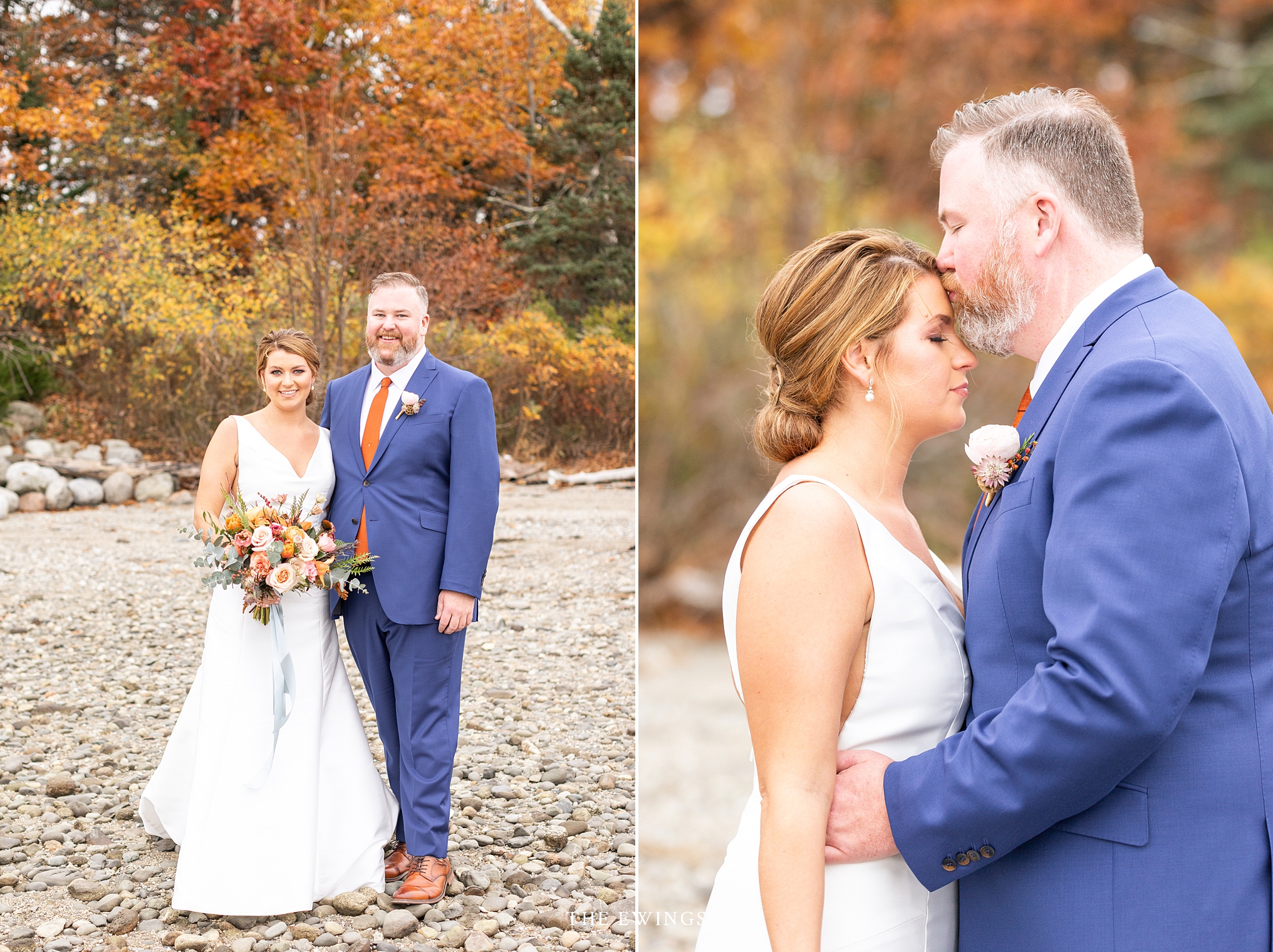 A fall wedding in Maine along the coast outside Bar Harbor in Midstate Maine.