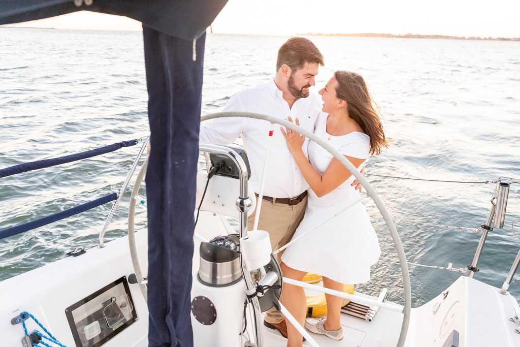 This is a sailboat engagement session on the Long Island Sound by CT Wedding Photographer and Videographers The Ewings