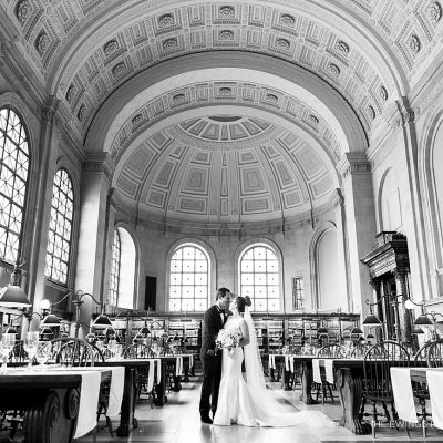 Bates Hall at the Boston Public Library is set for an elegant black tie wedding.